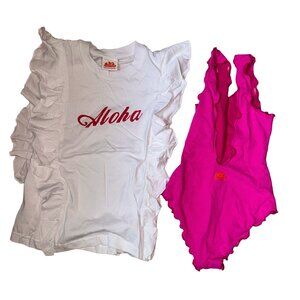 Sundek Girl ALOHA Ruffle Tank and Pink Swim Suit NWOT